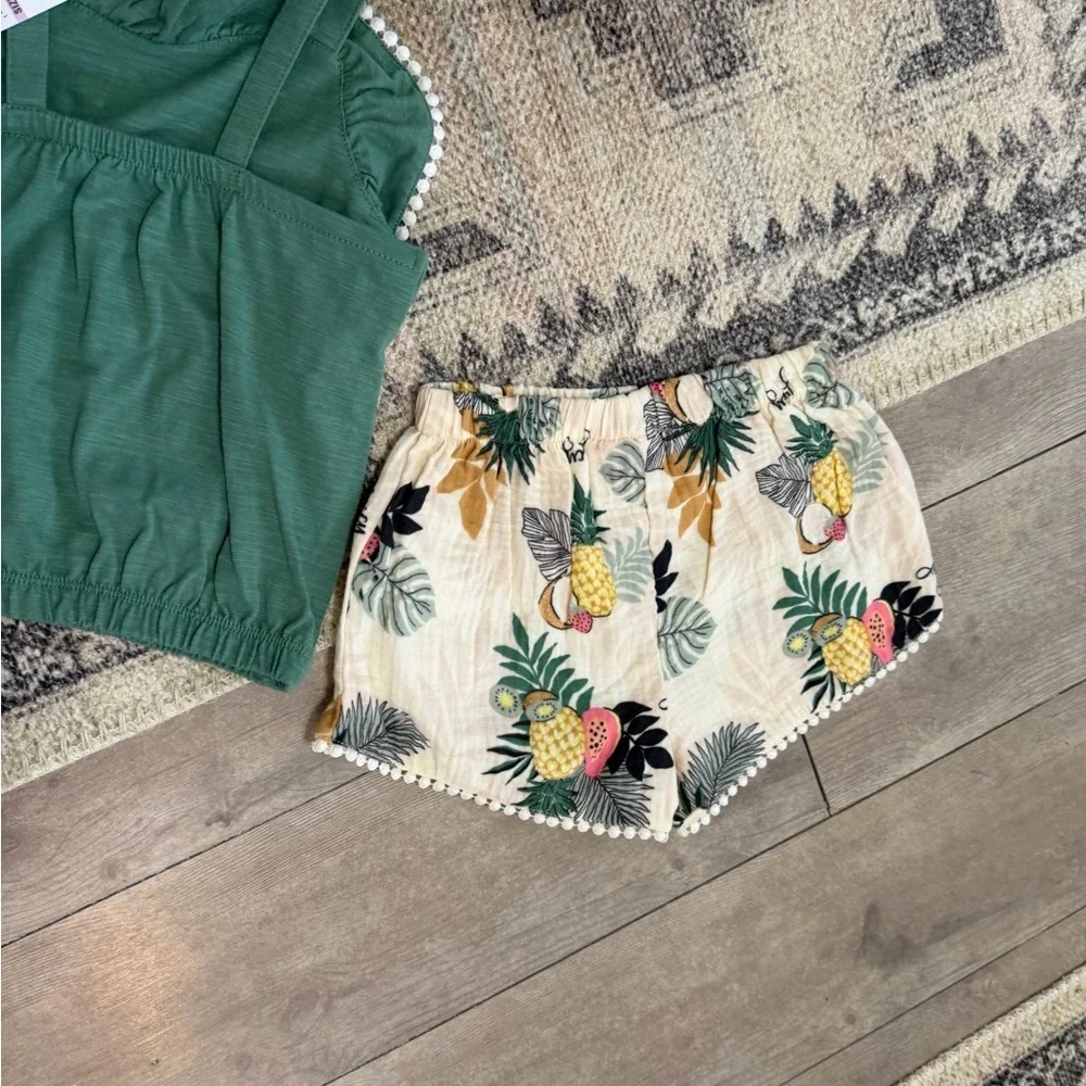 New Juicy Couture Boho Tank & Cream Tropical Print Tassel Shorts Girls sz 6 Set